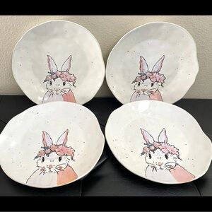 Set Of 4 Eli + Ana 10.5” Venassa  Bunny Dinner Plates Easter Rabbit New